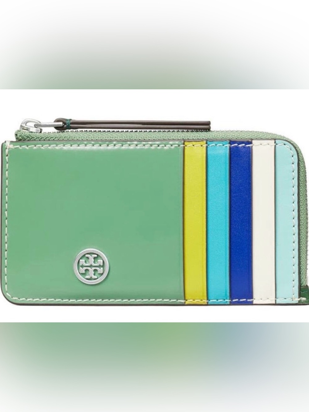Tory Burch Robinson Spazzaloto Leather Card Case in Green Multicolor